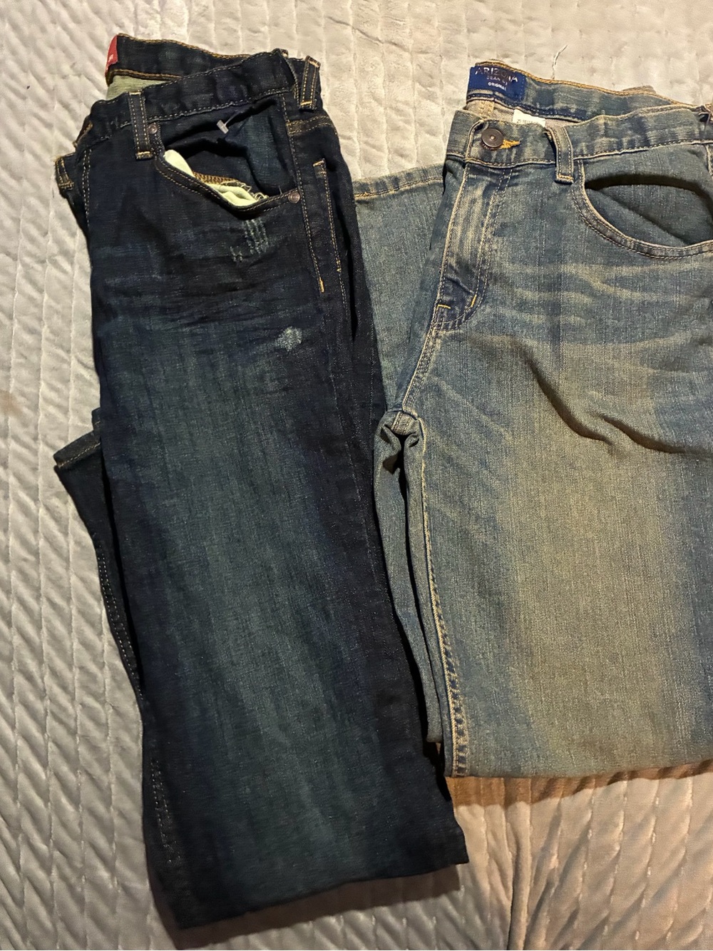 2 pairs of Arizona Jean Company Kids- Dark Blue & Light Blue w green tint